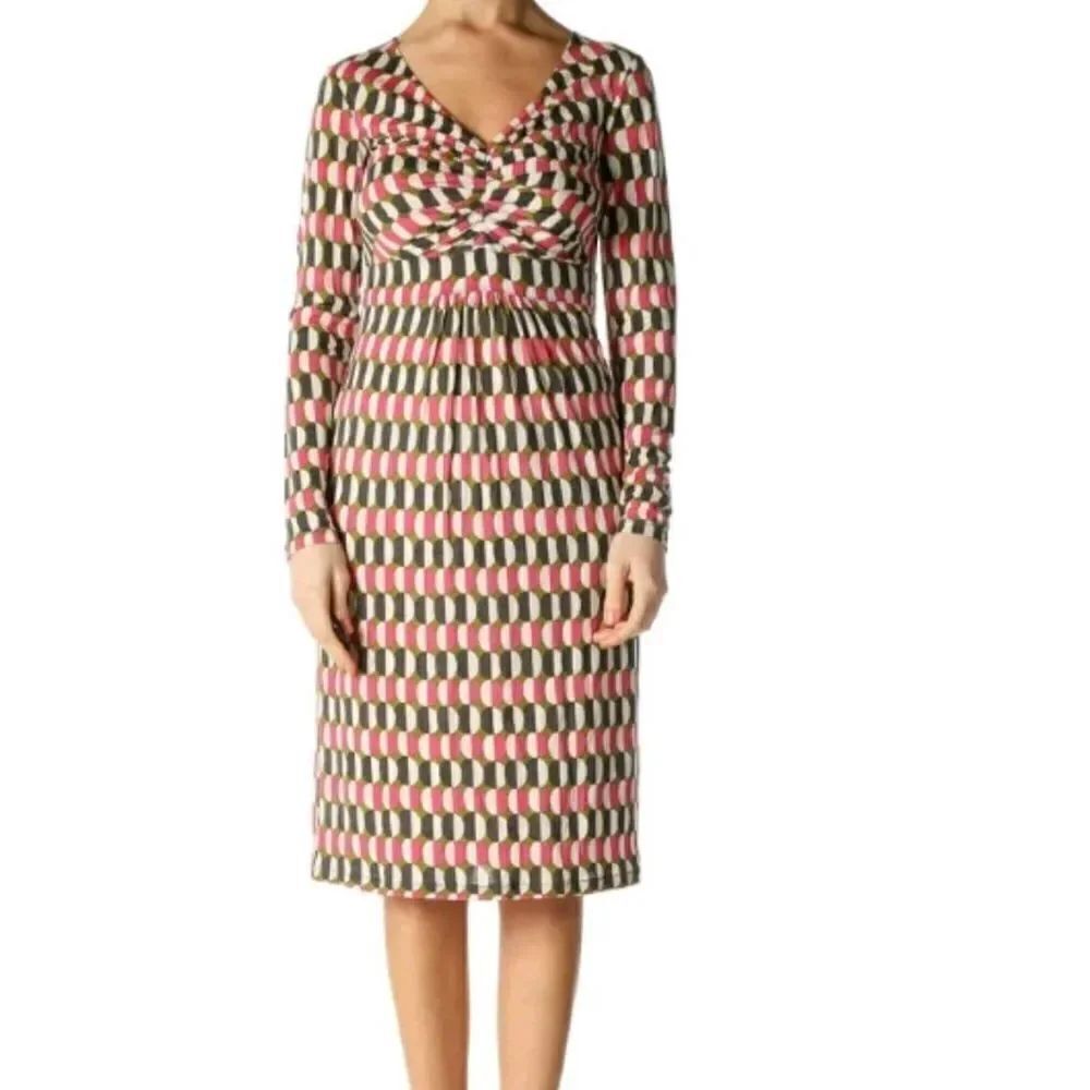 Boden Geometric Jersey Knit Long Sleeve Dress sz 8L